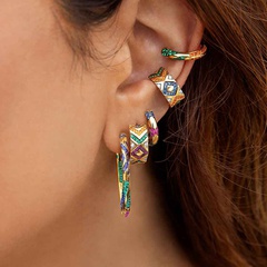 national style colorful striped alloy diamond ear clips