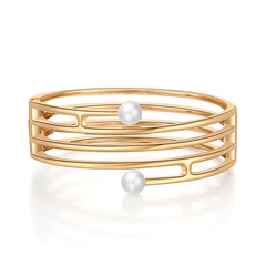 bracelet en or perle à double tête en forme de ligne creuse simple multicouche