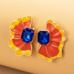 new fashion color oil drop blue diamond petal flower earrings