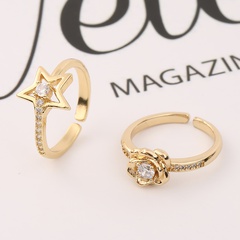 new fashion style copper zircon gold five-pointed star flower diamond ring