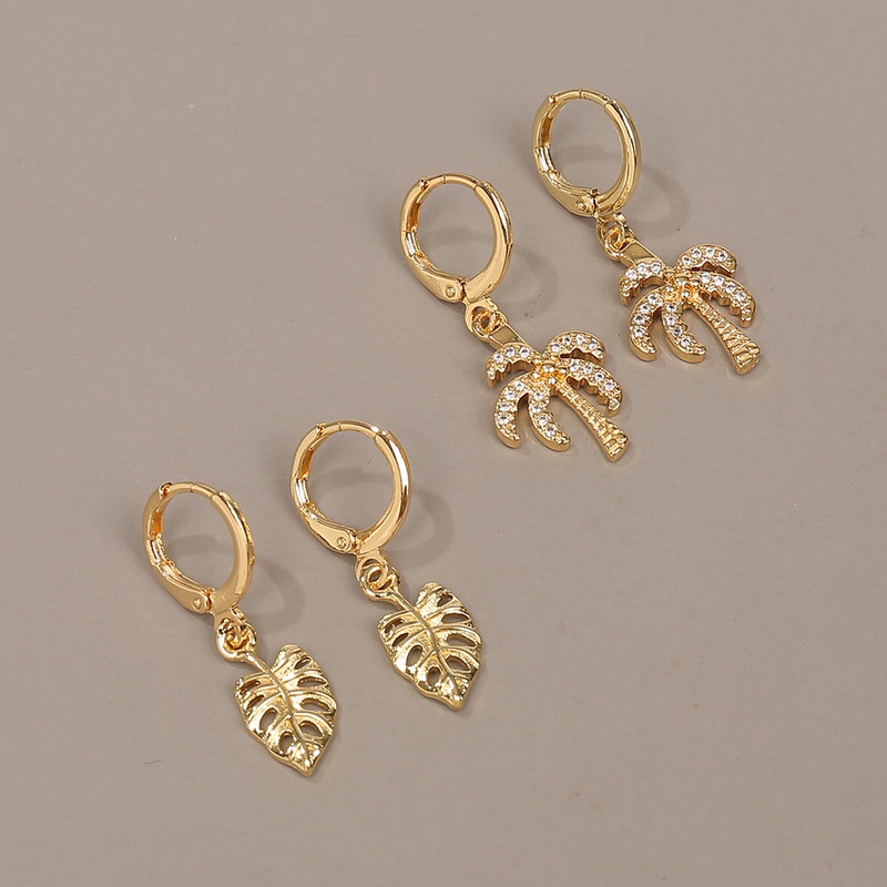 simple fashion style copper coconut tree leaf earrings