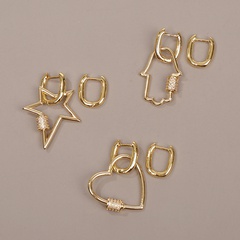 new fashion copper heart-shaped palm five-pointed star earrings