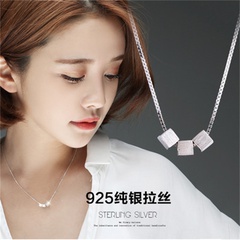 fashion S925 sterling silver brushed square pendant clavicle chain