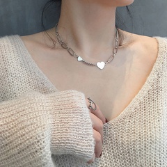 simple S925 sterling silver heart splicing hollow clavicle chain