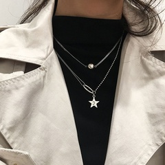 fashion s925 sterling silver beads five-pointed star multi-layer necklace