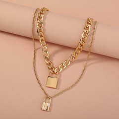 punk thick chain double lock pendant multi-layer necklace