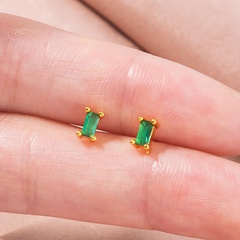 fashion new style mini rectangular zircon grandmother green earrings