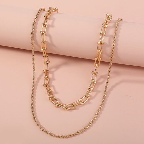 hip-hop metal twist U-shaped chain multi-layer detachable necklace's discount tags