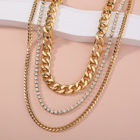 hip hop diamond-studded thick chain stacking detachable multi-layer necklace's discount tags