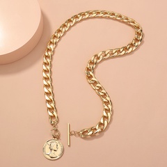 fashion thick chain round portrait tag T-buckle clavicle chain