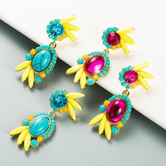 retro alloy diamond-studded resin geometric flower earrings