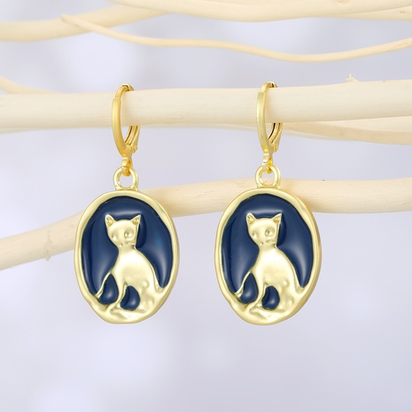 new fashion retro blue cat copper earrings's discount tags