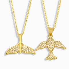 Korean whale tail peace dove pendant copper inlaid zircon necklace