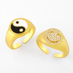 fashion smiling face oil dripping Tai Chi copper inlaid zircon ring