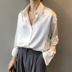 fashion loose silk long-sleeved lapel shirt