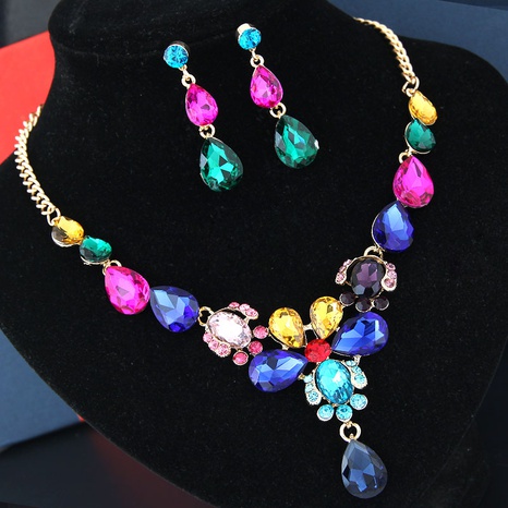 Mode neuen Stil Blume Wassertropfen Braut Halskette Ohrringe Set's discount tags