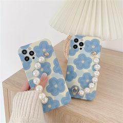 Fashion Blue Flower Pearl Bracelet Phone Case