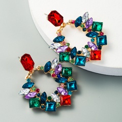 fashion style exaggerated geometric alloy inlaid rhinestone earrings
