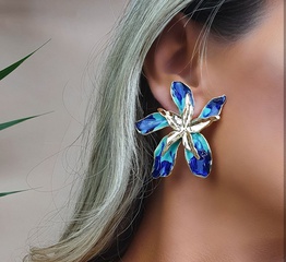 Mode Stil neue romantische Blume blau tropfen Öl Ohrringe