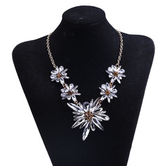fashion alloy inlaid gemstone flowers long tassel necklace