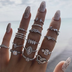 fashion hollow diamond heart alloy ring set 15-piece