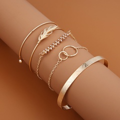retro double leaf pattern geometric bracelet 5-piece set
