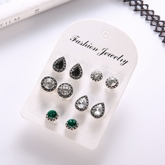 Conjunto de aretes de cristal de piedras preciosas blancas y negras de estilo bohemio