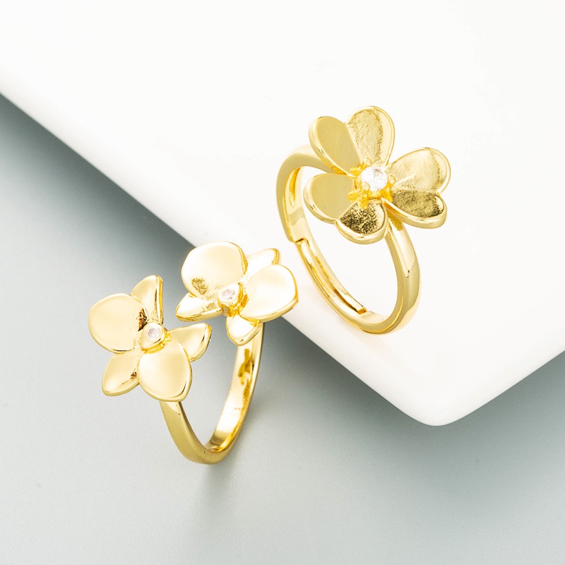 fashion brass goldplated butterfly flower inlaid zircon ring