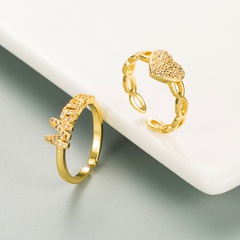 fashion heart letter zircon copper gold-plated opening ring