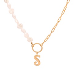 Fashion Pearl Chain Letter S Pendent Short Necklace