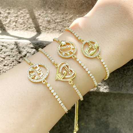 creative simple heart shape round diamond copper bracelet  NHAS355234's discount tags