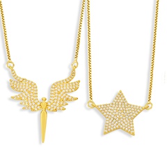 Fashion Angel Wings Pentagram Pendent Zircon Necklace