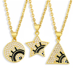 fashion geometric round five-pointed star eye pendent necklace