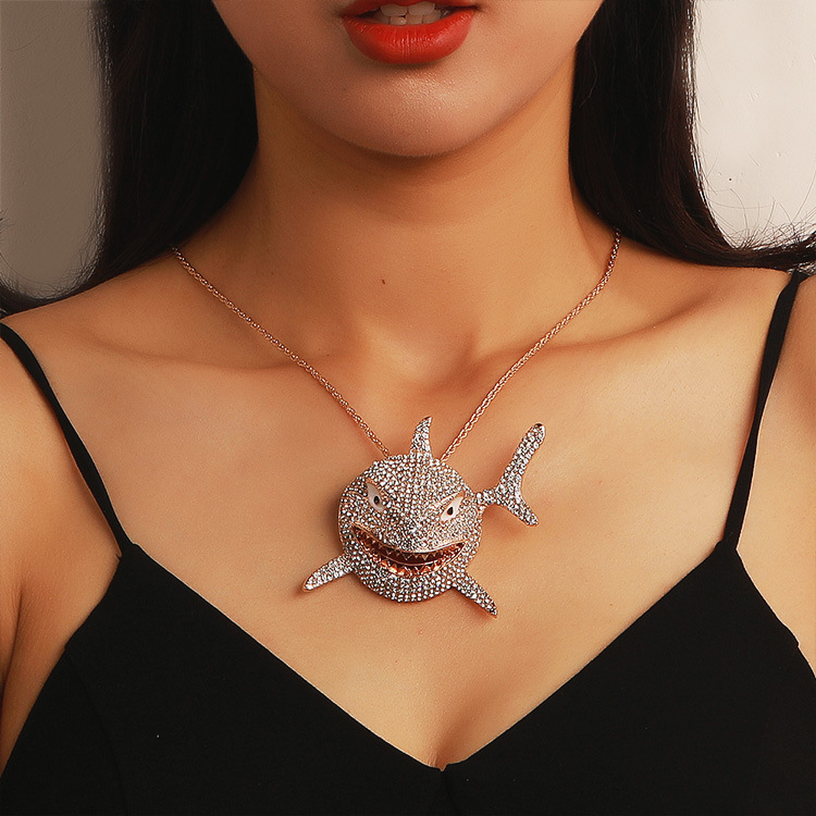 Hip hop diamond shark pendant necklace, fashion diamond thick chain necklace  | Wish