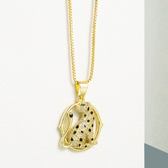 Collar colgante de leopardo de circonita con micro incrustaciones de cobre geométrico de moda