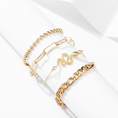 snake-shaped gold creative multi-layer metal chain anklet 4 piece set