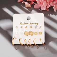 retro creative pearl small circle earrings 9 sets
