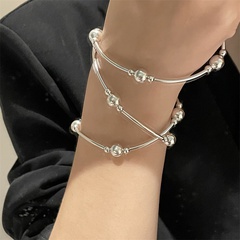 silver-plated simple round beads multi-layered metal bracelet