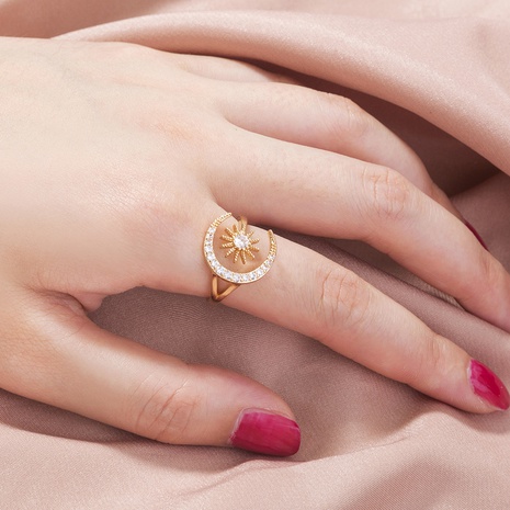 Simple star and moon micro diamond zircon adjustable copper ring  NHAN355583's discount tags