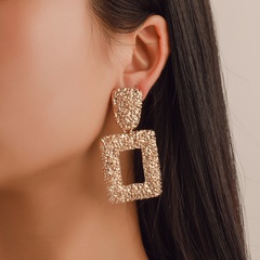 exaggerated frosted square alloy retro geometric embossed earrings
