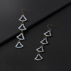 Fan-shaped long new style tassel full diamond earrings