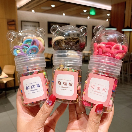 Korean style children's cute bear pot seamless hair rope's discount tags