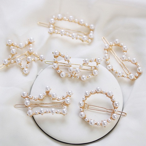Perlenherzkrone im koreanischen Stil mit fünfzackiger Stern und geometrischer Haarnadelkurve's discount tags