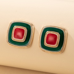 new French retro oil drop square button alloy earrings