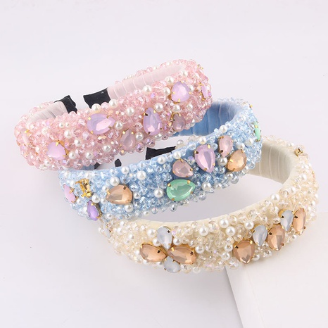 diadema de diamantes de imitación con incrustaciones de cristal de perlas de franela de moda's discount tags