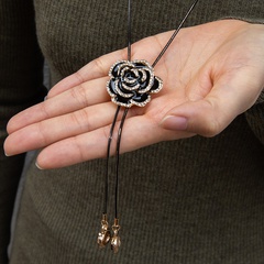 fashion simple diamond multi-layer rose pendant necklace