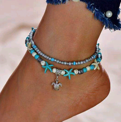 fashion simple turquoise starfish tortoise pendant double layer anklet