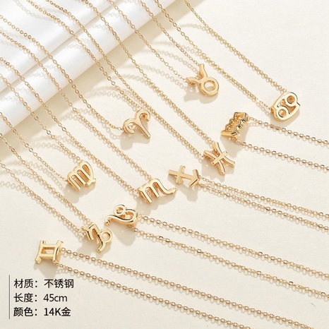 Fashion 12 Constellation Pendant Titanium Steel Necklace's discount tags
