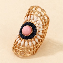 retro hollow bead pink gem alloy ring