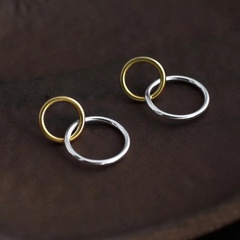 Korean style hollow circle two-color interlocking ring long earrings
